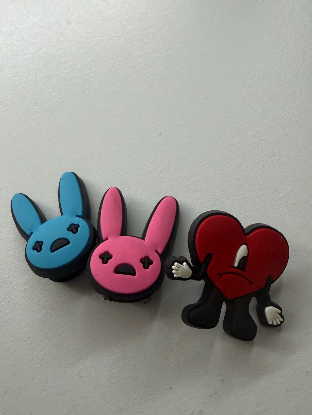 Blue & Pink Bunny and Red Heart bad bunny croc charms